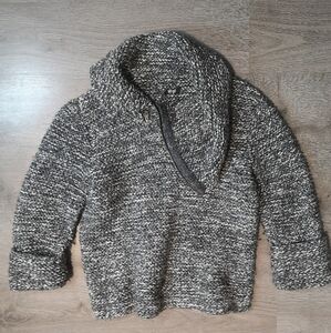 Y2K vintage Hand Knit Grey Oversized Asymmetrical collar sweater w/Zipper